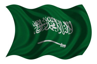 Suudi Arabistan bayrağı beyaz, kumaş dokusu üzerinde dalgalı