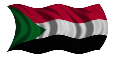 Beyaz, kumaş dokusu üzerinde dalgalı Sudan bayrağı