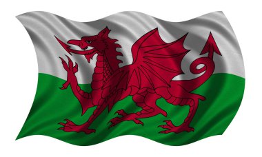 Flag of Wales wavy on white, fabric texture clipart