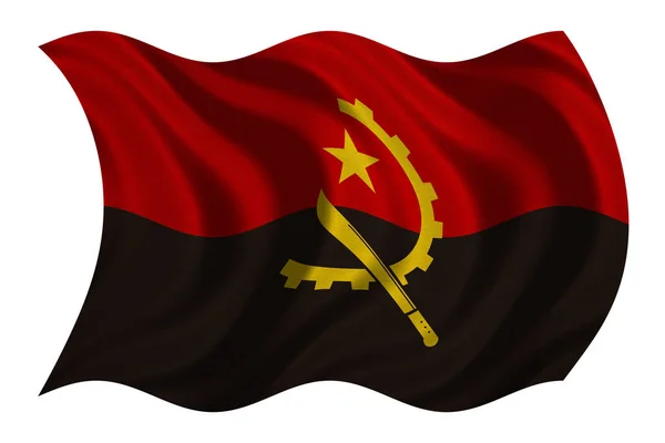 Bandiera dell'Angola sventolata su tessuto bianco — Foto Stock