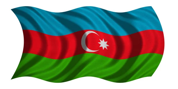 Bandera de Azerbaiyán ondulada sobre blanco, textura de la tela — Foto de Stock