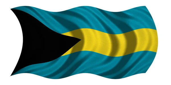 Flag of Bahamas wavy on white, fabric texture — Stock Photo, Image