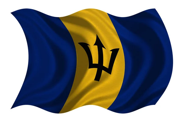 Bandeira de Barbados ondulada sobre branco, textura de tecido — Fotografia de Stock