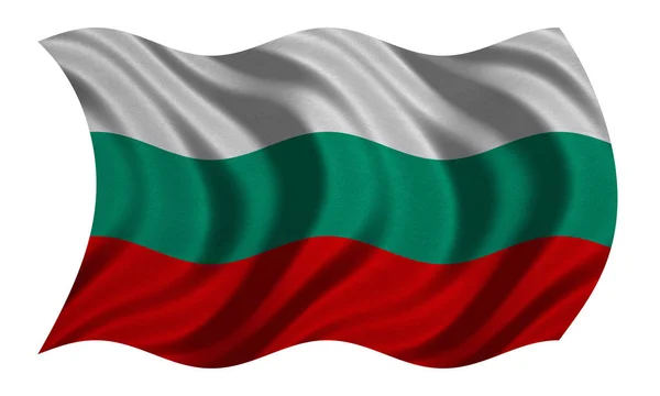 Bandera de Bulgaria ondulada sobre blanco, textura de la tela —  Fotos de Stock