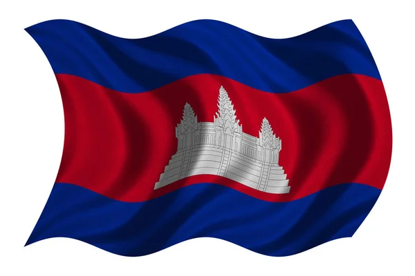 Σημαία της Καμπότζης κυματιστές στην λευκή, υφή υφάσματος — Φωτογραφία Αρχείου