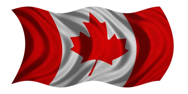 Bandera de Canada ondulada sobre blanco, textura de tela —  Fotos de Stock