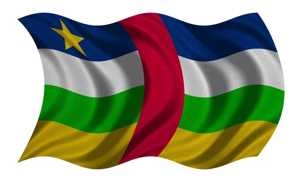 Středoafrická republika vlajkou zvlněná, textilie textura — Stock fotografie