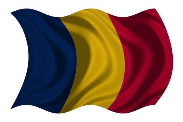 Bandera de Chad ondulada sobre blanco, textura de la tela —  Fotos de Stock
