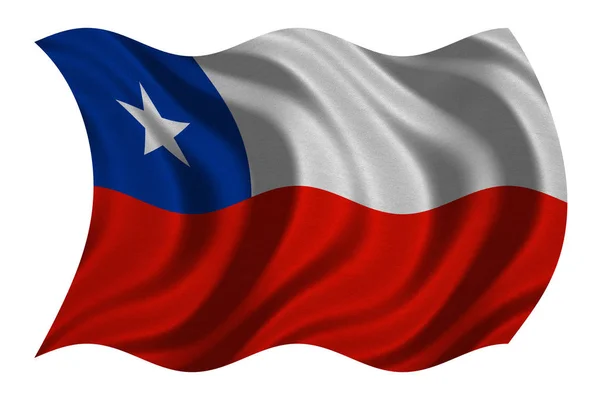 Vlajka Chile zvlněná na bílé, textilie textura — Stock fotografie