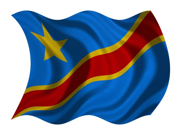 Vlag van Congo-Kinshasa golvende op wit, textuur van de stof — Stockfoto