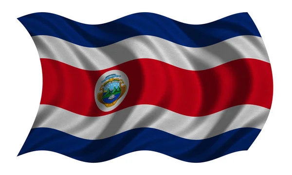 Vlag van Costa Rica golvende op wit, textuur van de stof — Stockfoto