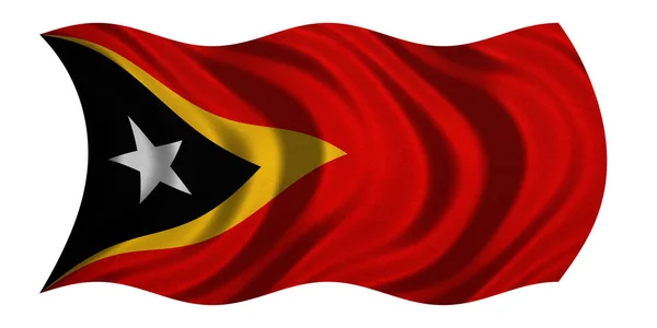 Bandiera di Timor Est sventolata su tessuto bianco — Foto Stock