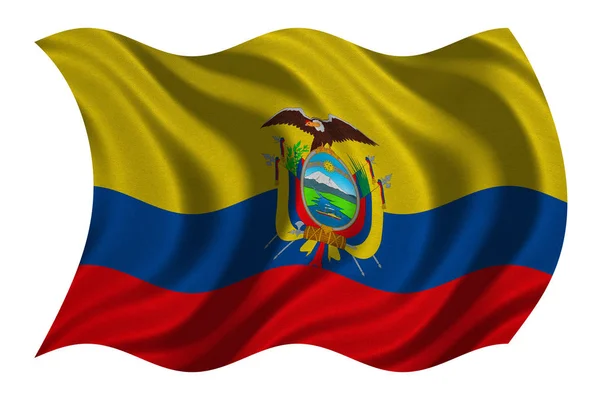 Vlag van Ecuador golvende op wit, textuur van de stof — Stockfoto