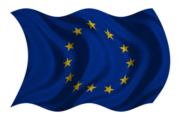 Flag of Europe wavy on white, fabric texture — Stock Photo, Image