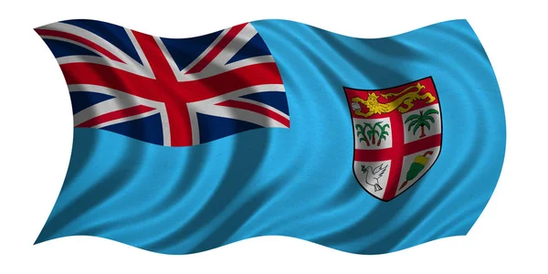 Vlajka Fidži zvlněná na bílé, textilie textura — Stock fotografie