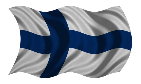 Drapeau de Finlande ondulé sur blanc, texture tissu — Photo