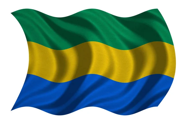 Vlag van Gabon golvende op wit, textuur van de stof — Stockfoto