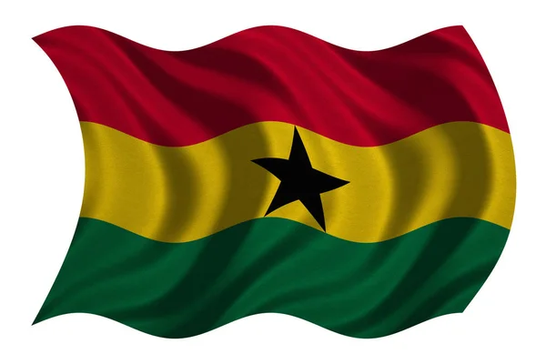 Drapeau du Ghana ondulé sur blanc, texture tissu — Photo