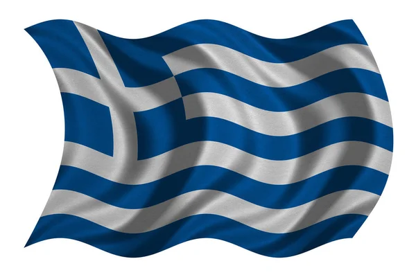 Bandeira da Grécia ondulada sobre branco, textura de tecido — Fotografia de Stock