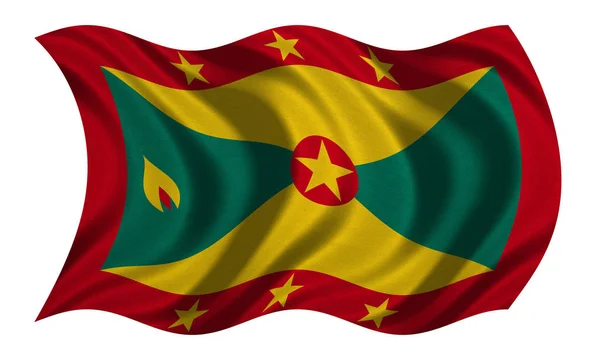 Vlag van Grenada golvende op wit, textuur van de stof — Stockfoto