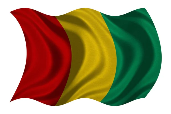 Vlajka Guiney zvlněná na bílé, textilie textura — Stock fotografie