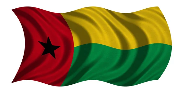 Flagga av Guinea-Bissau vågig på vitt tyg konsistens — Stockfoto