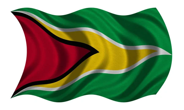 Flag of Guyana wavy on white, fabric texture — Stock Photo, Image