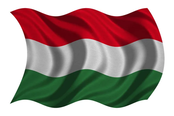 Bandera de Hungary ondulada sobre blanco, textura de tela —  Fotos de Stock