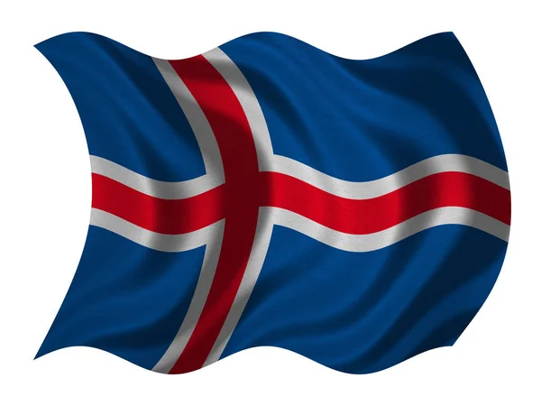 Bandera de Islandia ondulada sobre blanco, textura de la tela —  Fotos de Stock
