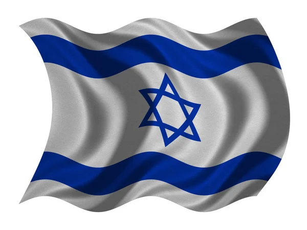 Bandera de Israel ondulada sobre blanco, textura de tela — Foto de Stock