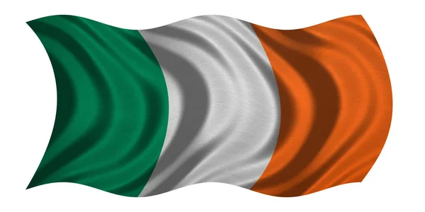 Bandeira da Irlanda ondulada em branco, textura de tecido — Fotografia de Stock