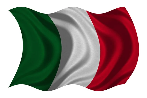 Bandera de Italia ondulada sobre blanco, textura de tela — Foto de Stock