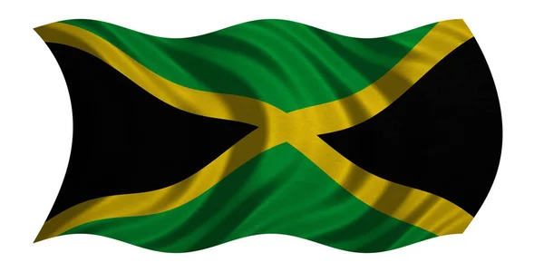 Flagge aus jamaica wellig auf weiß, Textur aus Stoff — Stockfoto