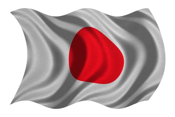 Flagge Japans wellig auf weiß, Stoffstruktur — Stockfoto