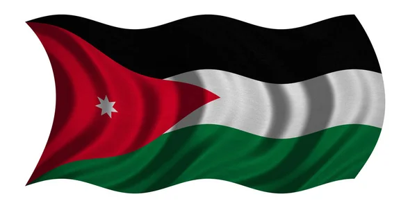 Vlag van Jordanië golvende op wit, textuur van de stof — Stockfoto