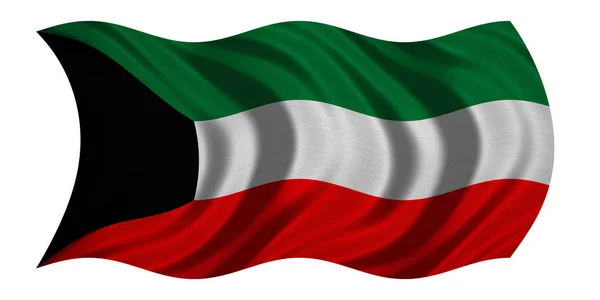 白、ファブリックのテクスチャに波状のクウェートの国旗 — ストック写真