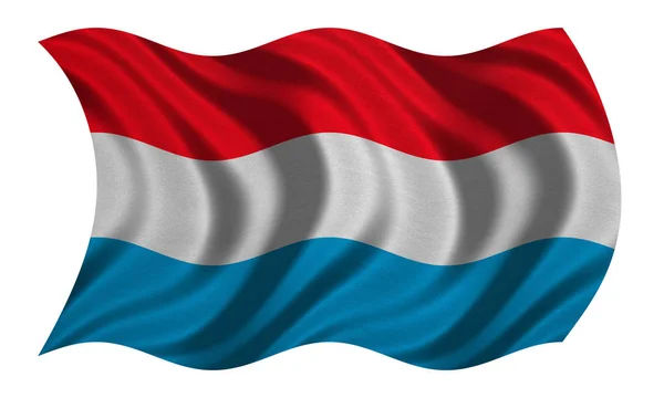 Bandera de Luxembourg ondulada sobre blanco, textura de la tela — Foto de Stock