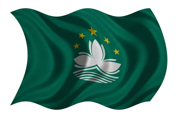 Bandeira de Macau ondulada sobre branco, textura de tecido — Fotografia de Stock