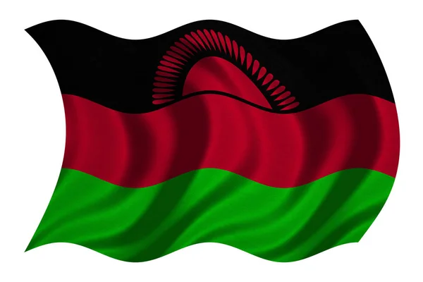 Bandeira do Malawi ondulada sobre branco, textura de tecido — Fotografia de Stock