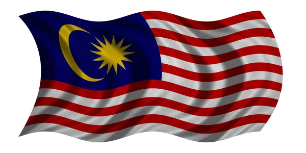 Flag of Malaysia wavy on white, fabric texture — Stock Photo, Image