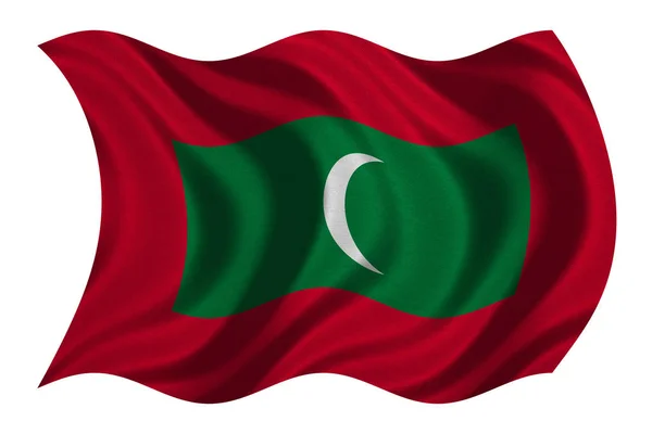 Bandeira de Maldivas ondulada sobre branco, textura de tecido — Fotografia de Stock
