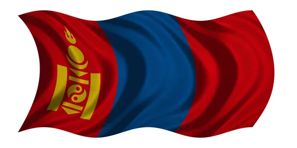 Flagge der Mongolei wellig auf weiß, Stoffstruktur — Stockfoto