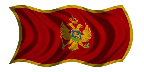 Bandeira de Montenegro ondulada sobre branco, textura de tecido — Fotografia de Stock