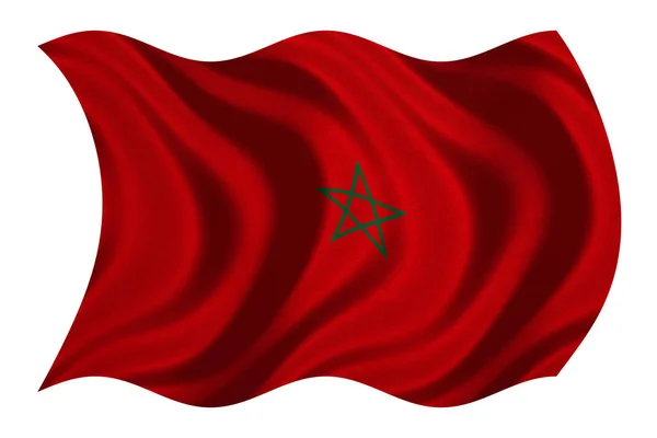 Bandeira de Marrocos ondulada sobre branco, textura de tecido — Fotografia de Stock