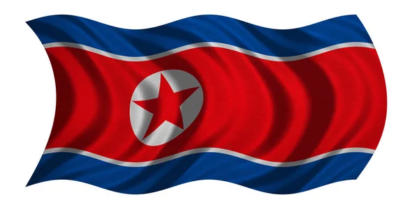 Bandiera della Corea del Nord ondulata su tessuto bianco — Foto Stock