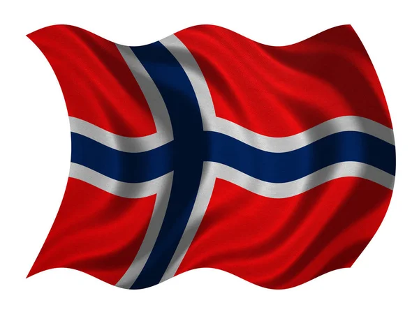 Flagge Norwegens wellig auf weiß, Stoffstruktur — Stockfoto