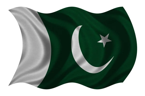 Pakistans vågig på vit, tyg konsistens flagga — Stockfoto