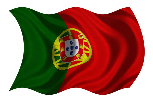 Bandeira de Portugal ondulada sobre branco, textura de tecido — Fotografia de Stock