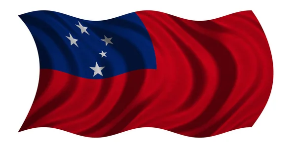 Bandeira de Samoa ondulada sobre branco, textura de tecido — Fotografia de Stock