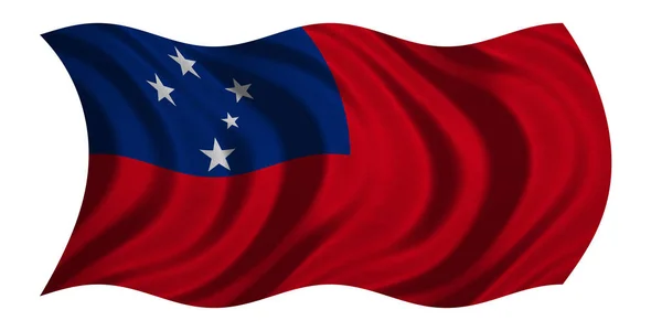 Vlag van Samoa golvende op wit, textuur van de stof — Stockfoto